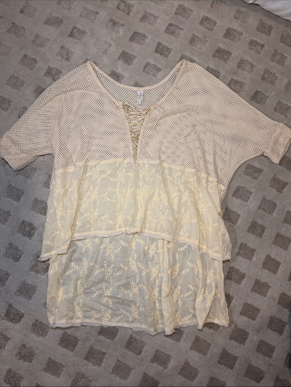Free People Cream Lace-Trim Layered Top